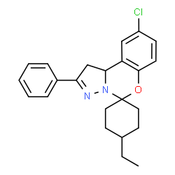 ChemSpider 2D Image | 9'-Chloro-4-ethyl-2'-phenyl-1',10b'-dihydrospiro[cyclohexane-1,5'-pyrazolo[1,5-c][1,3]benzoxazine] | C23H25ClN2O