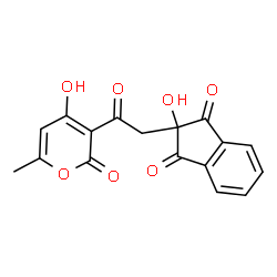 ChemSpider 2D Image | 2-Hydroxy-2-[2-(4-hydroxy-6-methyl-2-oxo-2H-pyran-3-yl)-2-oxoethyl]-1H-indene-1,3(2H)-dione | C17H12O7