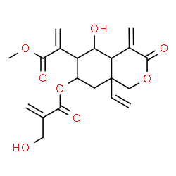 ChemSpider 2D Image | Methyl 2-(5-hydroxy-7-{[2-(hydroxymethyl)acryloyl]oxy}-4-methylene-3-oxo-8a-vinyloctahydro-1H-isochromen-6-yl)acrylate | C20H24O8