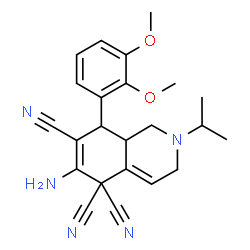 ChemSpider 2D Image | 6-Amino-8-(2,3-dimethoxyphenyl)-2-isopropyl-2,3,8,8a-tetrahydro-5,5,7(1H)-isoquinolinetricarbonitrile | C23H25N5O2