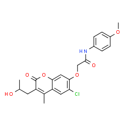 ChemSpider 2D Image | 2-{[6-Chloro-3-(2-hydroxypropyl)-4-methyl-2-oxo-2H-chromen-7-yl]oxy}-N-(4-methoxyphenyl)acetamide | C22H22ClNO6