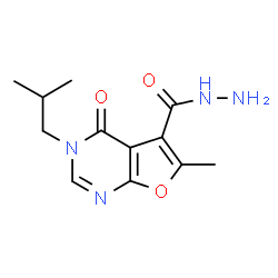 ChemSpider 2D Image | 3-Isobutyl-6-methyl-4-oxo-3,4-dihydrofuro[2,3-d]pyrimidine-5-carbohydrazide | C12H16N4O3