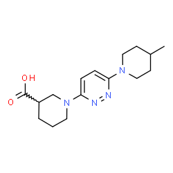 ChemSpider 2D Image | 1-[6-(4-Methyl-1-piperidinyl)-3-pyridazinyl]-3-piperidinecarboxylic acid | C16H24N4O2