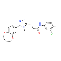ChemSpider 2D Image | N-(3-Chloro-4-fluorophenyl)-2-{[5-(3,4-dihydro-2H-1,5-benzodioxepin-7-yl)-4-methyl-4H-1,2,4-triazol-3-yl]sulfanyl}acetamide | C20H18ClFN4O3S
