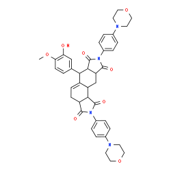 ChemSpider 2D Image | 6-(3-Hydroxy-4-methoxyphenyl)-2,8-bis[4-(4-morpholinyl)phenyl]-3a,4,6,6a,9a,10,10a,10b-octahydroisoindolo[5,6-e]isoindole-1,3,7,9(2H,8H)-tetrone | C41H42N4O8