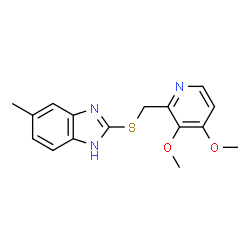 ChemSpider 2D Image | 2-{[(3,4-Dimethoxy-2-pyridinyl)methyl]sulfanyl}-5-methyl-1H-benzimidazole | C16H17N3O2S