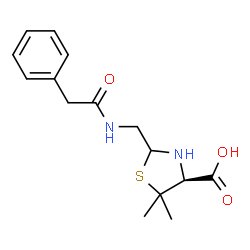 ChemSpider 2D Image | (4S)-5,5-Dimethyl-2-{[(phenylacetyl)amino]methyl}-1,3-thiazolidine-4-carboxylic acid | C15H20N2O3S