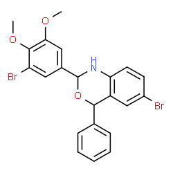ChemSpider 2D Image | 6-Bromo-2-(3-bromo-4,5-dimethoxyphenyl)-4-phenyl-1,4-dihydro-2H-3,1-benzoxazine | C22H19Br2NO3