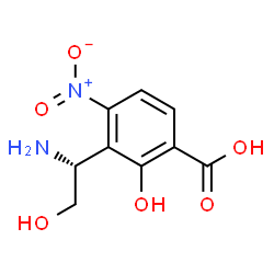 ChemSpider 2D Image | 3-[(1R)-1-Amino-2-hydroxyethyl]-2-hydroxy-4-nitrobenzoic acid | C9H10N2O6