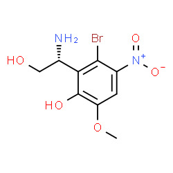ChemSpider 2D Image | 2-[(1R)-1-Amino-2-hydroxyethyl]-3-bromo-6-methoxy-4-nitrophenol | C9H11BrN2O5