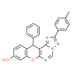 ChemSpider 2D Image | 2-(4-Methylphenyl)-12-phenyl-12H-chromeno[3,2-e][1,2,4]triazolo[1,5-c]pyrimidin-9-ol | C25H18N4O2