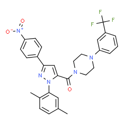 ChemSpider 2D Image | [1-(2,5-Dimethylphenyl)-3-(4-nitrophenyl)-1H-pyrazol-5-yl]{4-[3-(trifluoromethyl)phenyl]-1-piperazinyl}methanone | C29H26F3N5O3