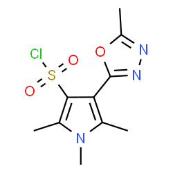ChemSpider 2D Image | 1,2,5-Trimethyl-4-(5-methyl-1,3,4-oxadiazol-2-yl)-1H-pyrrole-3-sulfonyl chloride | C10H12ClN3O3S