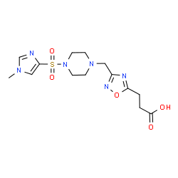 ChemSpider 2D Image | 3-[3-({4-[(1-Methyl-1H-imidazol-4-yl)sulfonyl]-1-piperazinyl}methyl)-1,2,4-oxadiazol-5-yl]propanoic acid | C14H20N6O5S