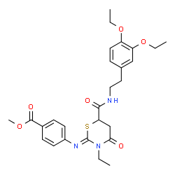 ChemSpider 2D Image | Methyl 4-[(Z)-(6-{[2-(3,4-diethoxyphenyl)ethyl]carbamoyl}-3-ethyl-4-oxo-1,3-thiazinan-2-ylidene)amino]benzoate | C27H33N3O6S