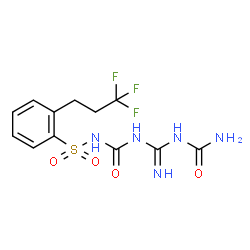 ChemSpider 2D Image | N-[(N-Carbamoylcarbamimidoyl)carbamoyl]-2-(3,3,3-trifluoropropyl)benzenesulfonamide | C12H14F3N5O4S