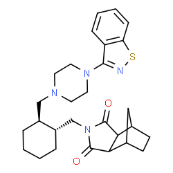 ChemSpider 2D Image | 4-{[(1R,2R)-2-{[4-(1,2-Benzothiazol-3-yl)-1-piperazinyl]methyl}cyclohexyl]methyl}-4-azatricyclo[5.2.1.0~2,6~]decane-3,5-dione | C28H36N4O2S