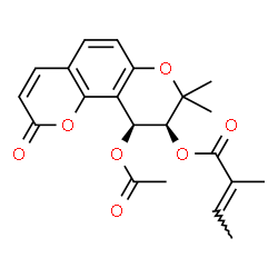 ChemSpider 2D Image | (9S,10S)-10-Acetoxy-8,8-dimethyl-2-oxo-9,10-dihydro-2H,8H-pyrano[2,3-f]chromen-9-yl (2E)-2-methyl-2-butenoate | C21H22O7