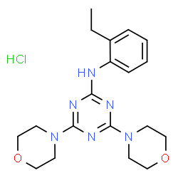 ChemSpider 2D Image | N-(2-Ethylphenyl)-4,6-di(4-morpholinyl)-1,3,5-triazin-2-amine hydrochloride (1:1) | C19H27ClN6O2