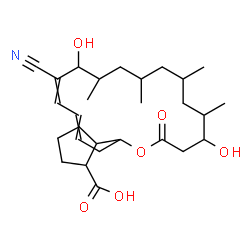 ChemSpider 2D Image | 2-(7-Cyano-8,16-dihydroxy-9,11,13,15-tetramethyl-18-oxooxacyclooctadeca-4,6-dien-2-yl)cyclopentanecarboxylic acid | C28H43NO6