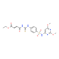 ChemSpider 2D Image | Ethyl 4-[({4-[(2,6-dimethoxy-4-pyrimidinyl)sulfamoyl]phenyl}carbamothioyl)amino]-4-oxo-2-butenoate | C19H21N5O7S2