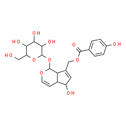 ChemSpider 2D Image | [1-(Hexopyranosyloxy)-5-hydroxy-1,4a,5,7a-tetrahydrocyclopenta[c]pyran-7-yl]methyl 4-hydroxybenzoate | C22H26O11