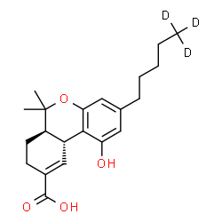 ChemSpider 2D Image | (6aR,10aR)-1-Hydroxy-6,6-dimethyl-3-[(5,5,5-~2~H_3_)pentyl]-6a,7,8,10a-tetrahydro-6H-benzo[c]chromene-9-carboxylic acid | C21H25D3O4