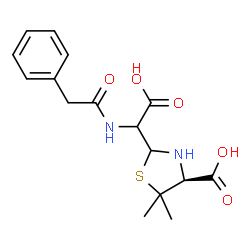 ChemSpider 2D Image | (4S)-2-{Carboxy[(phenylacetyl)amino]methyl}-5,5-dimethyl-1,3-thiazolidine-4-carboxylic acid | C16H20N2O5S