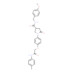 ChemSpider 2D Image | N-(4-Methoxybenzyl)-1-(4-{2-[(4-methylphenyl)amino]-2-oxoethoxy}phenyl)-5-oxo-3-pyrrolidinecarboxamide | C28H29N3O5