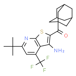 ChemSpider 2D Image | Adamantan-1-yl[3-amino-6-tert-butyl-4-(trifluoromethyl)thieno[2,3-b]pyridin-2-yl]methanone | C23H27F3N2OS