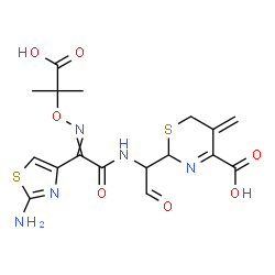 ChemSpider 2D Image | 2-(1-{[(2-Amino-1,3-thiazol-4-yl){[(2-carboxy-2-propanyl)oxy]imino}acetyl]amino}-2-oxoethyl)-5-methylene-5,6-dihydro-2H-1,3-thiazine-4-carboxylic acid | C17H19N5O7S2
