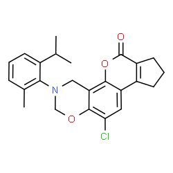ChemSpider 2D Image | 11-Chloro-3-(2-isopropyl-6-methylphenyl)-3,4,8,9-tetrahydro-2H-cyclopenta[3,4]chromeno[8,7-e][1,3]oxazin-6(7H)-one | C24H24ClNO3