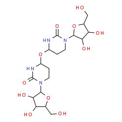 ChemSpider 2D Image | 1-[3,4-dihydroxy-5-(hydroxymethyl)tetrahydrofuran-2-yl]-4-[1-[3,4-dihydroxy-5-(hydroxymethyl)tetrahydrofuran-2-yl]-2-oxo-hexahydropyrimidin-4-yl]oxy-hexahydropyrimidin-2-one | C18H30N4O11