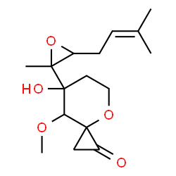 ChemSpider 2D Image | 7-Hydroxy-8-methoxy-7-[2-methyl-3-(3-methyl-2-buten-1-yl)-2-oxiranyl]-4-oxaspiro[2.5]octan-1-one | C16H24O5
