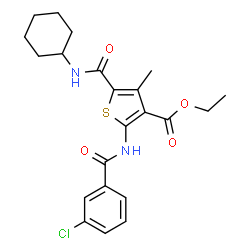ChemSpider 2D Image | Ethyl 2-[(3-chlorobenzoyl)amino]-5-(cyclohexylcarbamoyl)-4-methyl-3-thiophenecarboxylate | C22H25ClN2O4S