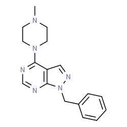 ChemSpider 2D Image | 1-Benzyl-4-(4-methyl-1-piperazinyl)-1H-pyrazolo[3,4-d]pyrimidine | C17H20N6