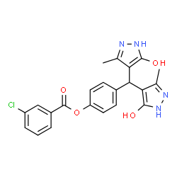 ChemSpider 2D Image | 4-[Bis(5-hydroxy-3-methyl-1H-pyrazol-4-yl)methyl]phenyl 3-chlorobenzoate | C22H19ClN4O4