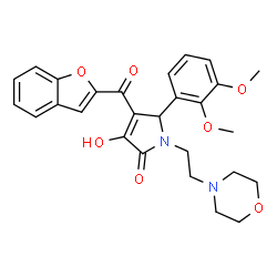 ChemSpider 2D Image | 4-(1-Benzofuran-2-ylcarbonyl)-5-(2,3-dimethoxyphenyl)-3-hydroxy-1-[2-(4-morpholinyl)ethyl]-1,5-dihydro-2H-pyrrol-2-one | C27H28N2O7