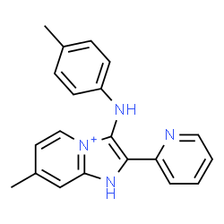 ChemSpider 2D Image | 7-Methyl-3-[(4-methylphenyl)amino]-2-(2-pyridinyl)-1H-imidazo[1,2-a]pyridin-4-ium | C20H19N4