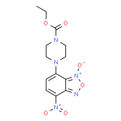 ChemSpider 2D Image | Ethyl 4-(7-nitro-3-oxido-2,1,3-benzoxadiazol-4-yl)-1-piperazinecarboxylate | C13H15N5O6