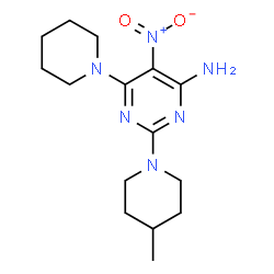 ChemSpider 2D Image | 2-(4-Methyl-1-piperidinyl)-5-nitro-6-(1-piperidinyl)-4-pyrimidinamine | C15H24N6O2