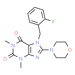 ChemSpider 2D Image | 7-(2-Fluorobenzyl)-1,3-dimethyl-8-(4-morpholinyl)-3,7-dihydro-1H-purine-2,6-dione | C18H20FN5O3