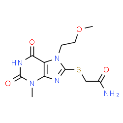 ChemSpider 2D Image | 2-{[7-(2-Methoxyethyl)-3-methyl-2,6-dioxo-2,3,6,7-tetrahydro-1H-purin-8-yl]sulfanyl}acetamide | C11H15N5O4S