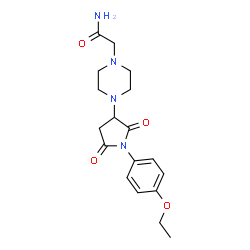 ChemSpider 2D Image | 2-{4-[1-(4-Ethoxyphenyl)-2,5-dioxo-3-pyrrolidinyl]-1-piperazinyl}acetamide | C18H24N4O4