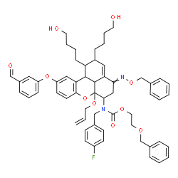 ChemSpider 2D Image | 2-(Benzyloxy)ethyl [6a-(allyloxy)-4-[(benzyloxy)imino]-10-(3-formylphenoxy)-1,2-bis(4-hydroxybutyl)-1,2,4,5,6,6a,11b,11c-octahydrobenzo[kl]xanthen-6-yl](4-fluorobenzyl)carbamate | C58H63FN2O10