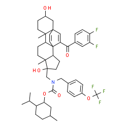 ChemSpider 2D Image | 2-Isopropyl-5-methylcyclohexyl {[17-(3,4-difluorobenzoyl)-5,13-dihydroxy-6,10-dimethylpentacyclo[13.2.2.0~1,9~.0~2,6~.0~10,15~]nonadeca-16,18-dien-5-yl]methyl}[4-(trifluoromethoxy)benzyl]carbamate | C48H58F5NO6