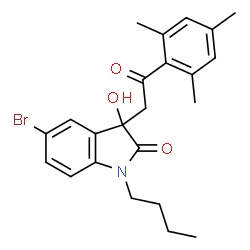 ChemSpider 2D Image | 5-Bromo-1-butyl-3-hydroxy-3-(2-mesityl-2-oxoethyl)-1,3-dihydro-2H-indol-2-one | C23H26BrNO3