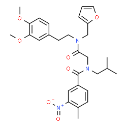 ChemSpider 2D Image | N-(2-{[2-(3,4-Dimethoxyphenyl)ethyl](2-furylmethyl)amino}-2-oxoethyl)-N-isobutyl-4-methyl-3-nitrobenzamide | C29H35N3O7