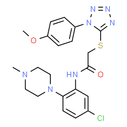 ChemSpider 2D Image | N-[5-Chloro-2-(4-methyl-1-piperazinyl)phenyl]-2-{[1-(4-methoxyphenyl)-1H-tetrazol-5-yl]sulfanyl}acetamide | C21H24ClN7O2S