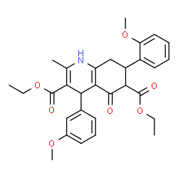 ChemSpider 2D Image | Diethyl 7-(2-methoxyphenyl)-4-(3-methoxyphenyl)-2-methyl-5-oxo-1,4,5,6,7,8-hexahydro-3,6-quinolinedicarboxylate | C30H33NO7